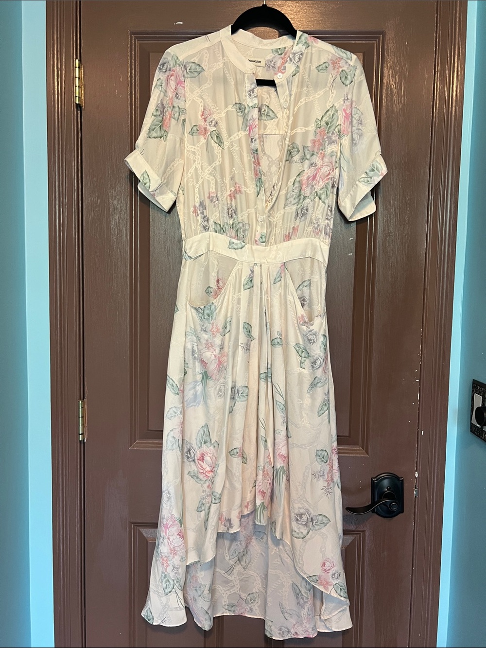 Light Pink Floral Midi Dress Hi Lo Hem Zadig & Voltaire L